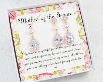 Conjunto de joyas de circonita: regalo chapado en oro para la madre del novio
