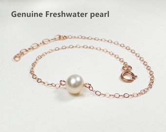 Dainty Freshwater Pearl Bracelet: Rose Gold Filled, Bridesmaid Jewelry