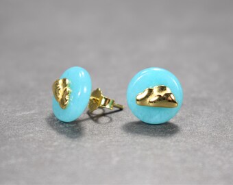 Pendientes de amazonita: Nube de plata de ley, piedra azul (10 mm)