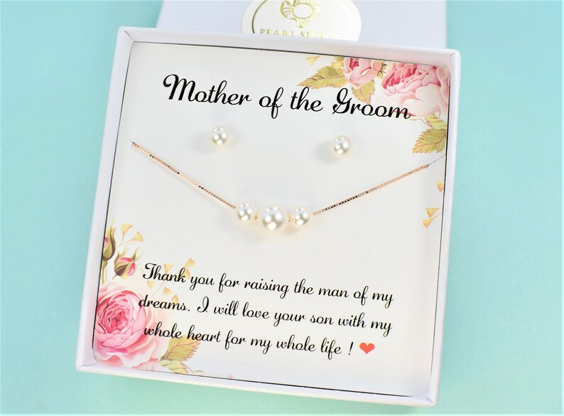 Stepmom wedding gift, Mother of the bride Gift, pearl necklace pearl earrings Mother of the Groom gift, Pearl jewelry wedding image 7