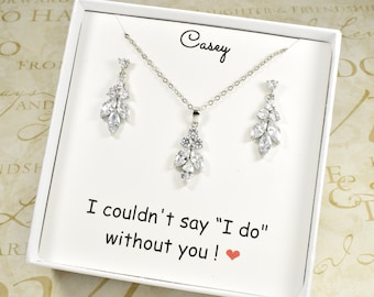 Regalos para damas de honor: pendientes de dama de honor, pulsera de dama de honor, pendientes de dama de honor con circonita cúbica, joyería de boda personalizada.