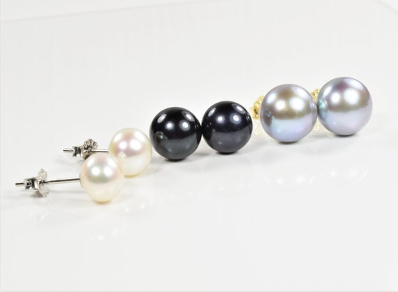 14K Gold Black Cultured Pearl Stud Earrings – Boylerpf