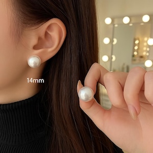 Big pearl earrings, pearl earrings, bridesmaid gift,14mm large pearl earrings,  sterling silver post, wedding earrings, bridesmaid earrings