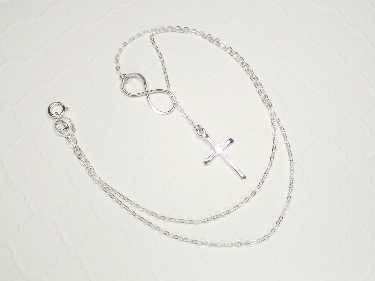 Sterling Silver Infinity Cross Lariat Necklace - Etsy