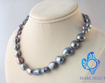 Large Gray pearl necklace, anniversary gifts, birthday gift, Christmas gifts pearl necklace, blue baroque pearl necklace, big pearl necklace