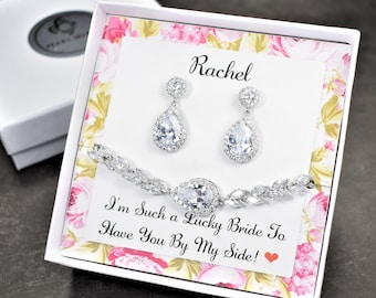 Conjunto de pulseras para dama de honor, conjunto de collar, pendientes y pulsera para dama de honor, joyería nupcial para boda, conjunto de pulsera nupcial para fiesta nupcial