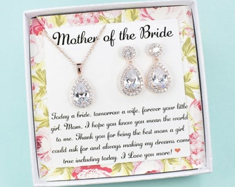 Conjunto de joyas de lágrima de circonita: regalo para la madre de la novia