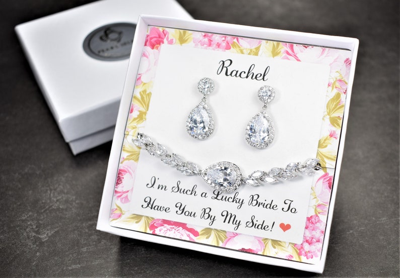 Custom Bridesmaid gifts earrings necklace set, Bridesmaid necklace earrings bracelet set, Bridesmaid Proposal, bridal party jewelry set image 5