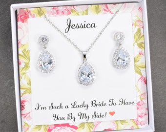 Custom Bridesmaid gifts earrings necklace set, Bridesmaid necklace earrings bracelet set, Bridesmaid Proposal, bridal party jewelry set