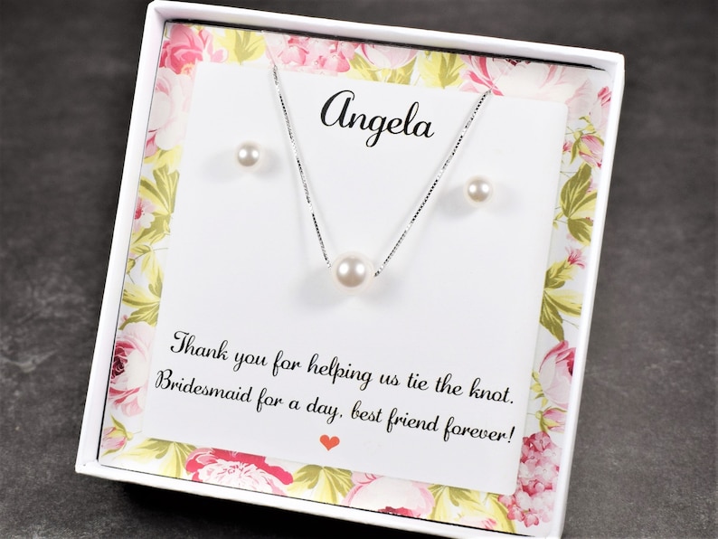 bridesmaid pearl earrings, bridesmaid pearl necklace, Personalized Bridesmaid Gift,wedding jewelry set,bridal earrings,pearl jewelry set image 2