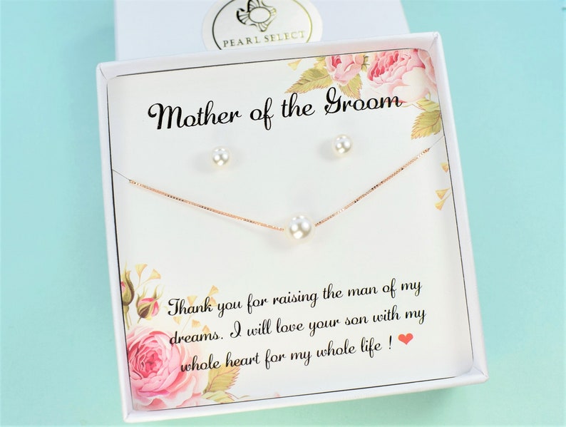 Stepmom wedding gift, Mother of the bride Gift, pearl necklace pearl earrings Mother of the Groom gift, Pearl jewelry wedding image 8