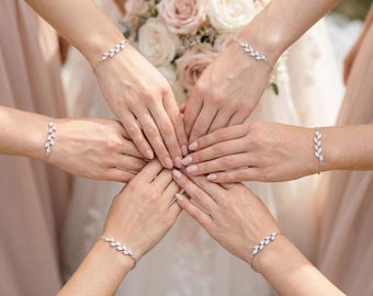 Conjunto de pulseras para damas de honor, regalos para damas de honor, pulsera de hoja, joyería para proponerles a las damas de honor, pulsera de hoja con circonitas cúbicas