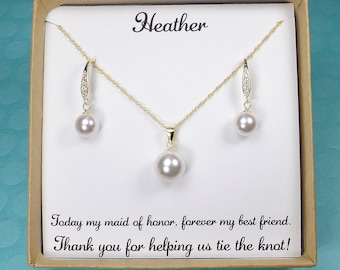 Personalized Bridesmaid gift, pearl earrings,Bridesmaids proposal Gifts,pearl necklace,Bridal Jewelry bridesmaid bracelet Bridal party gifts