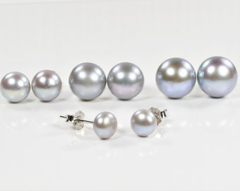 Gray pearl earrings, Gray pearl stud earrings, freshwater pearl earrings, gray pearl earrings for women, pearl jewelry, pearl earrings