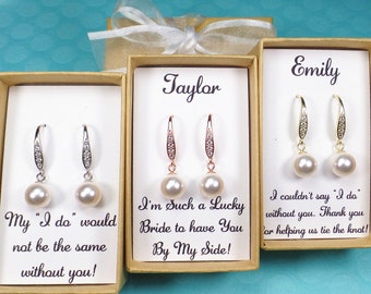 Personalized Pearl Bridesmaid Earrings: Bridal Jewelry Gift Set