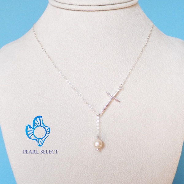 Lariat Pearl Cross Necklace main image 1