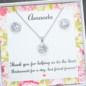 Bridesmaid cubic zirconia round earrings and necklace white gold, Bridesmaid jewelry, Bridesmaid gift