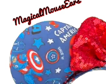 Captain America super hero Magical Mouse Ears | Choice of Bow Color or NO bow