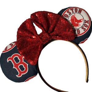 Red Sox MLB Baseball Magical Mouse Ears | (puffy ears) choose: bow color & headband, hat or piggy tail clips or ties