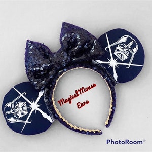 Choice bow Darth Vader Light Sabers glow in dark Star Wars Magical Mouse Ears | (puffy ears) choose: bow color & headband, hat o