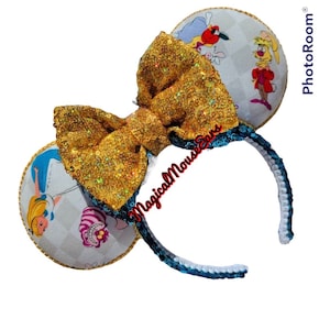 Magical Mouse Ears Alice in Wonderland Cheshire | puffy ears, choice of bow and headband, hat, hair clips or bow