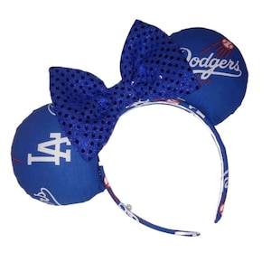MLB Dodgers Magical Mouse Ears | (puffy ears) choose: bow color & headband, hat or piggy tail clips