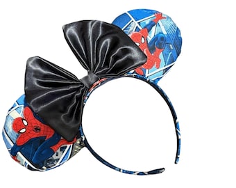 SpiderMan Superhero Magical Mouse Ears || Choice: bow color & headband, baseball hat or piggy tail clips or ties
