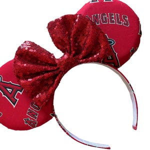 Choose bow ANGELS MLB Baseball Magical Mouse Ears | (puffy ears) choose: bow color & headband, hat or piggy tail clips or ties