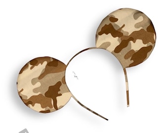 Sand Brown CAMO Camouflage Magical Mouse Ears | (puffy ears) choose: bow color & headband, hat or piggy tail clips