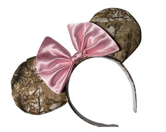 ReelTree CAMO LEAVES Camouflage Magical Mouse Ears | (puffy ears) choose: bow color & headband, hat or piggy tail clips or ties