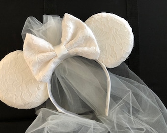 BRIDE BRIDAL lace ears with or with removable veil (ivory or white)