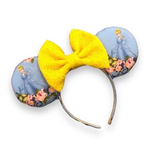 CINDERELLA princess Magical Mouse Ears | (puffy ears) choose: bow color & headband, hat or piggy tail clips or ties