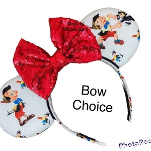 Choice bow - Pinocchio Magical Mouse Ears | (puffy ears) choose: bow color & headband, hat or piggy tail clips or ties