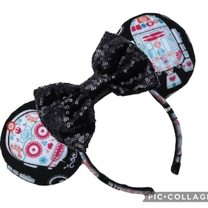 C3P0 R2D2 sugar skulls Star Wars Magical Mouse Ears | (puffy ears) choose: bow color & headband, hat or piggy tail clips or ties