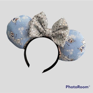Olaf Frozen mini snowman Magical Mouse Ears | (puffy ears) choose: bow color & headband, hat or piggy tail clips or ties