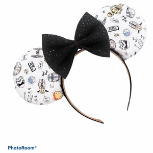 Star Wars mini print R2D2 C3PO Magical Mouse Ears | (puffy ears) choose: bow color & headband, hat or piggy tail clips or ties