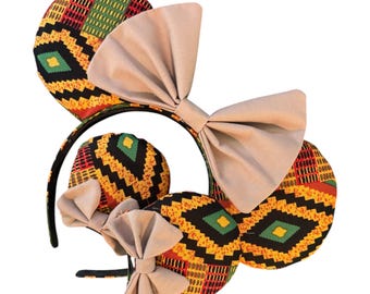 Magical Mouse Ears AFRICAN kente Aztec southwest print | puffy ears, choice of bow and headband, hat or hair clips