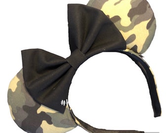 Green CAMO Camouflage Magical Mouse Ears | (puffy ears) choose: bow color & headband, hat or piggy tail clips