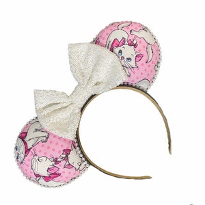 MARIE White Cat Magical Mouse Ears || Choice: bow color & headband, baseball hat or piggy tail clips or ties