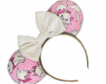 MARIE White Cat Magical Mouse Ears || Choice: bow color & headband, baseball hat or piggy tail clips or ties