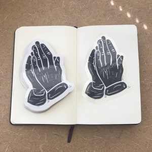 Gebedshanden Sticker (zwart met transparante achtergrond)