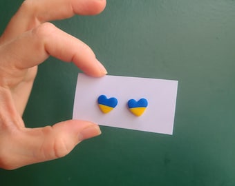 Ukrainian flag heart-shaped earrings, stand with Ukraine, minimalism jewelry,  blue and yellow