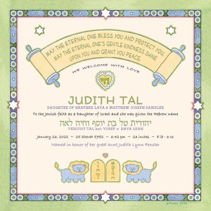 Gepersonaliseerde Joodse Baby Gift Meisje Naamgeving Ceremonie Pasgeboren Simchat Vleermuis Certificaat Aangepaste Hebreeuwse Naam Peuter Nieuwe Baby Kinderen Naam Aandenken