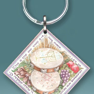 Jewish Key Chain Travelers Prayer Keyring Luggage Tag Miriams Tambourine Bag Charm Purse Backpack Fob Unique Trendy Car Gift (~1.5&quot; x 1.5&quot;)