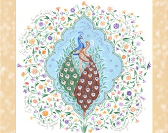 Beloved Soulmate Love Gift Engagement Wedding Anniversary Jewish couples I Am My Beloveds Husband Wife Bride Groom Ani L'Dodi Peacocks Art