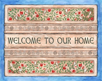 Welcome sign Entryway Decor Jewish Home Blessing Wall Art New House Prayer New Home Gift Housewarming Birkat Habayit Jewish home Mezuza