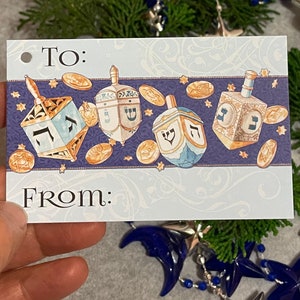 Hanukkah Gift Tags set di 10 Happy Chanukah to-from etichette decorative menorah dreidel candele Festival of Light holiday hang tag con nastro