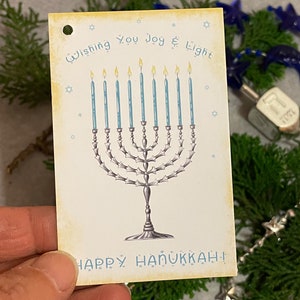 Chanukkah Geschenkanhänger 10Er Set Chanukah To-from Etiketten Dekorative Menorah Dreidel Kerzen Festival des Lichts Weihnachtsanhänger mit Band