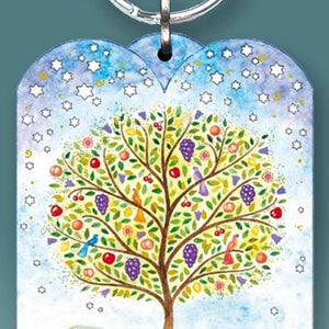 Jewish Keychain Tree of Life Travelers Prayer Good Luck Amulet Keyring Luggage Tag Purse Backpack Charm Car Key Fob Gift (~1 3/8" x 1 7/8")