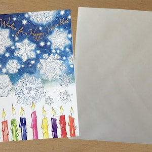 Cartes de Hanoukka pleine grandeur avec enveloppes - Ensemble de 12 (6.75 « x4.75 ») Joyeuses fêtes juives de Hanoukka Snowflake Salutation améliorée avec une feuille d’or